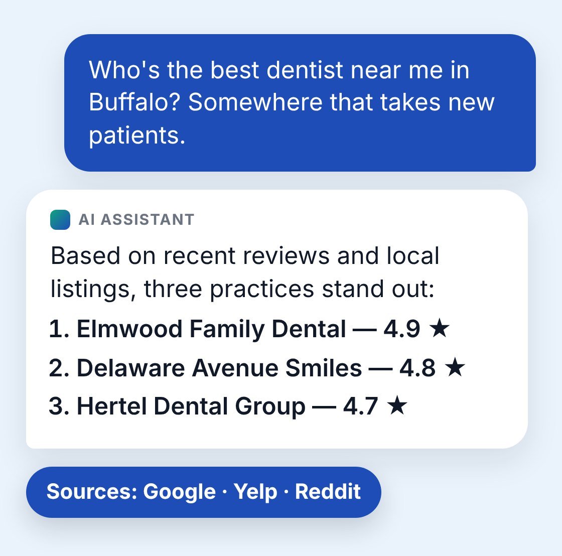 Example: customers ask AI for a recommendation, mobile view